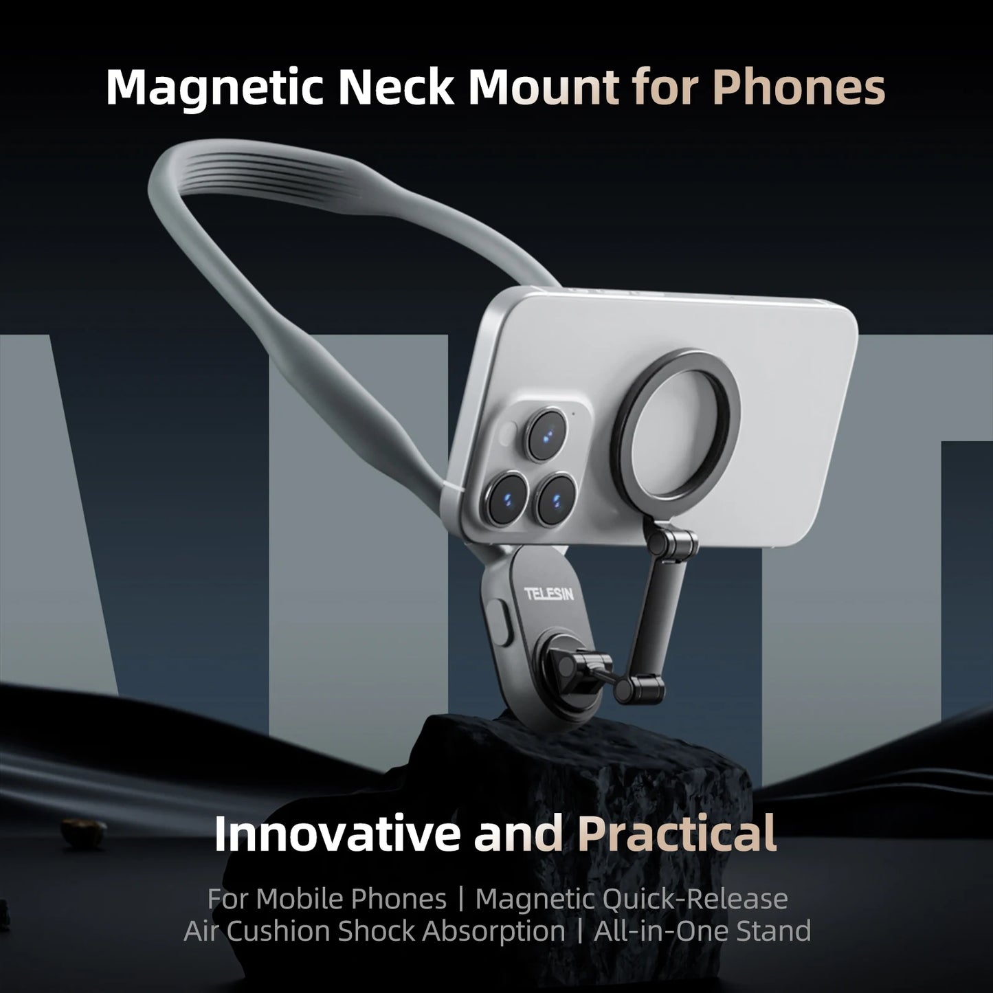 TELESIN Magnetic Neck Mount for Phones Neck Cell Phone POV Mount Phone Neck Holder Chest Stand Strap for iPhone Android Phones