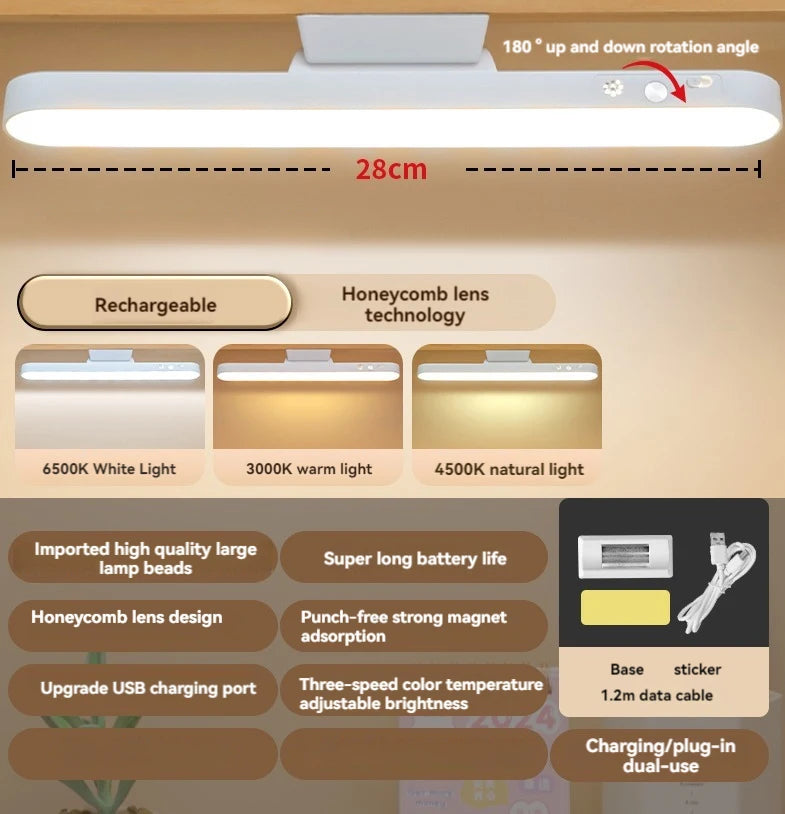 LED Table Lamp Magnetic Hanging USB Plug in style Desk Lamp 3 Color Reading Light Dimmable Cabinet Closet Wardrobe Night Light