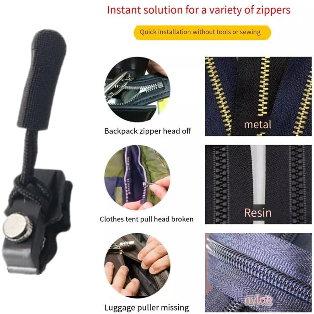Zipper Repair Kit 12pcs Universal Replacement Zipper Quick Install Detachable Pulls Zip Heads Zipper Fixer for Luggage Bags