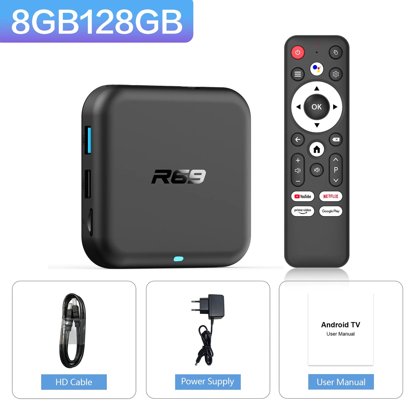 New Global Android 14.0 TV Box R69-1 Support 4K RK3518 Bluetooth 5.0 WIFI 6 RAM 8GB ROM 128GB Multi Language Smart TV BOX