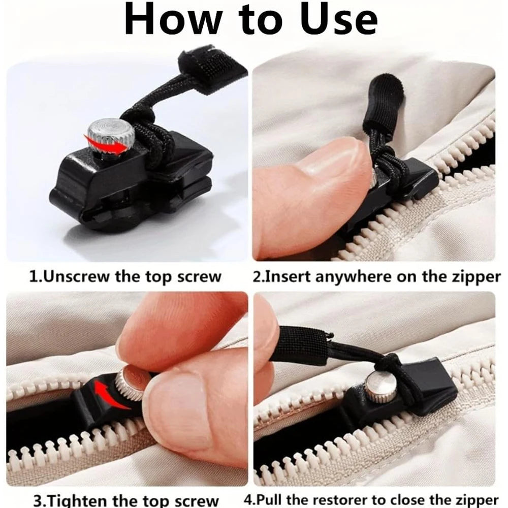 Zipper Repair Kit 12pcs Universal Replacement Zipper Quick Install Detachable Pulls Zip Heads Zipper Fixer for Luggage Bags