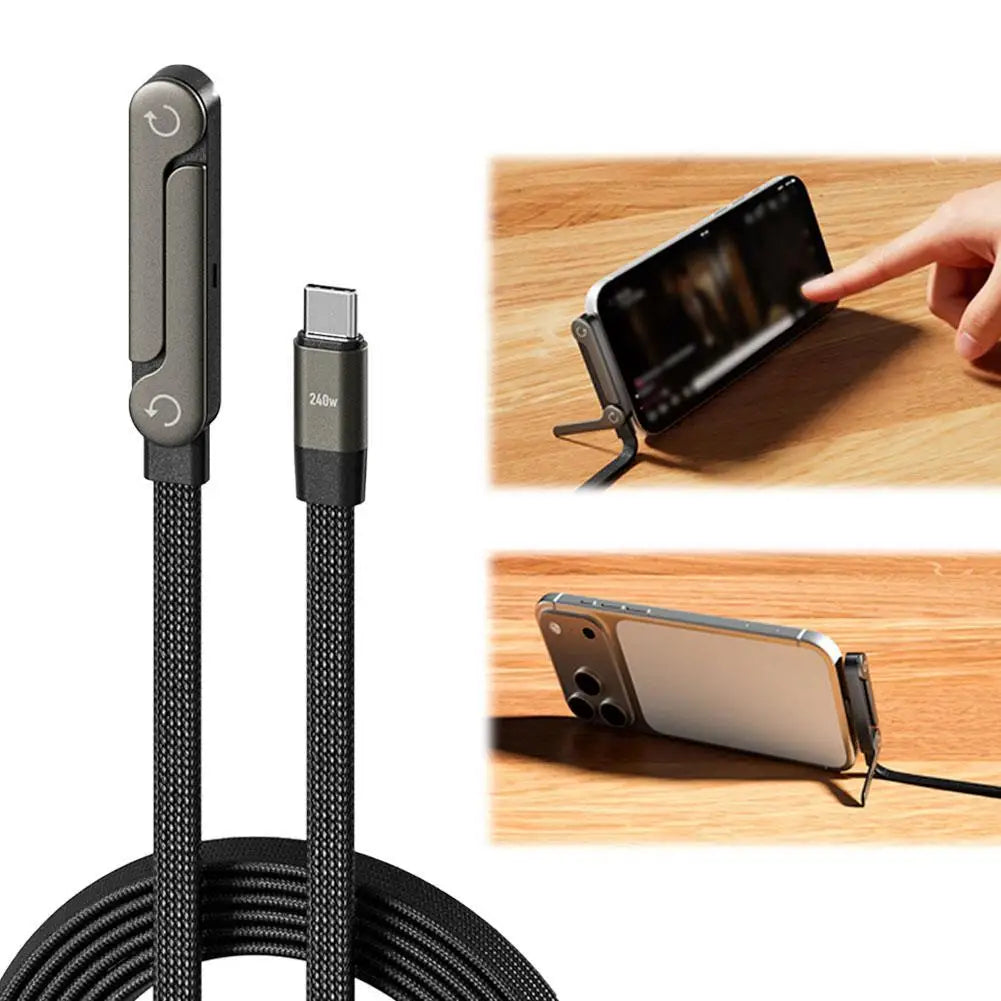 240/65w Fast Charging Foldable Bracket Data Cable 2-in-1 Data Smart Fast Charging Type-C to Type-C /USB-A to Type-C Data Cable