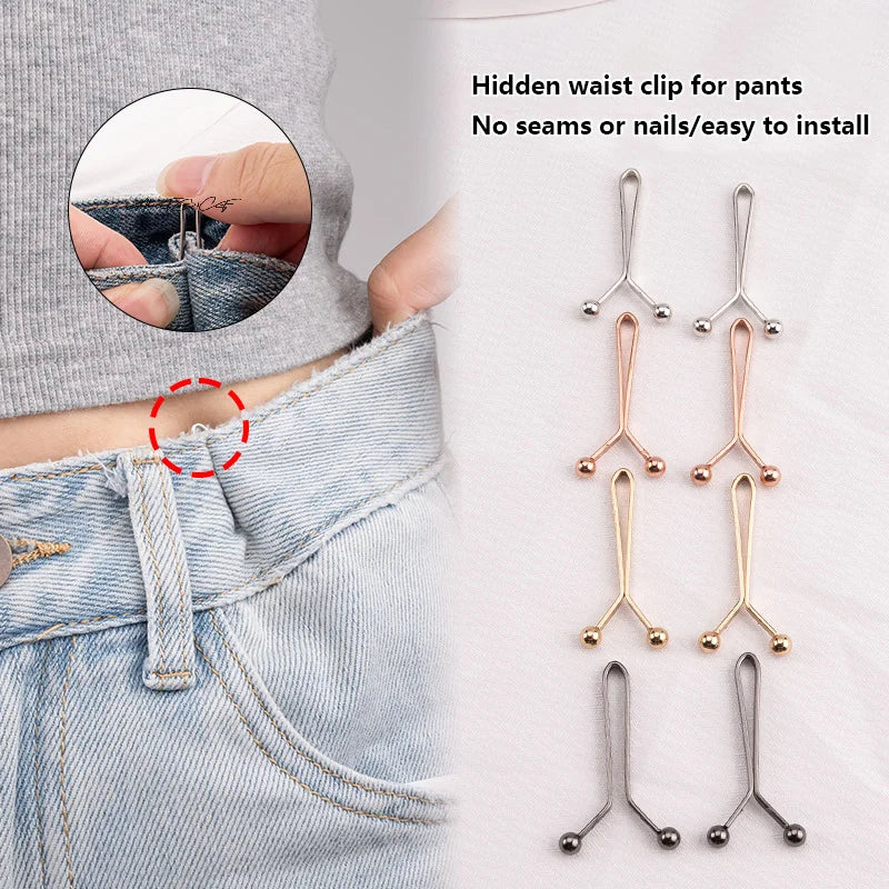 4Pcs Jeans Skirts Detachable Buckle Accessories Adjustable Sleeve Clip For Pants Waist Tightening Sleeve Reduction Clip