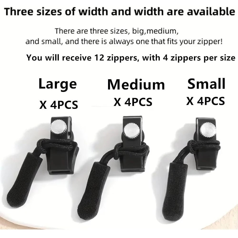 Zipper Repair Kit 12pcs Universal Replacement Zipper Quick Install Detachable Pulls Zip Heads Zipper Fixer for Luggage Bags