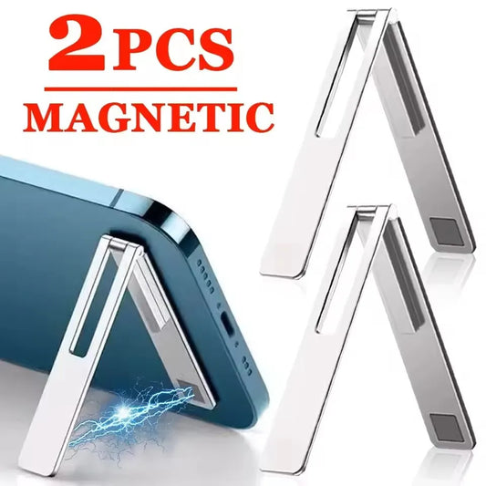 Invisible Ultra Thin Magnetic Mobile Phone Holder Stands Metal Alloy Foldable Cellphone Kickstand Desktop Tablet Bracket Support