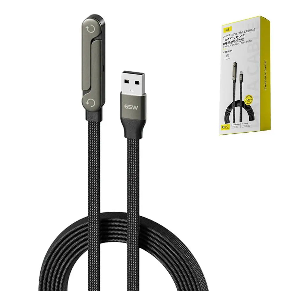 240/65w Fast Charging Foldable Bracket Data Cable 2-in-1 Data Smart Fast Charging Type-C to Type-C /USB-A to Type-C Data Cable