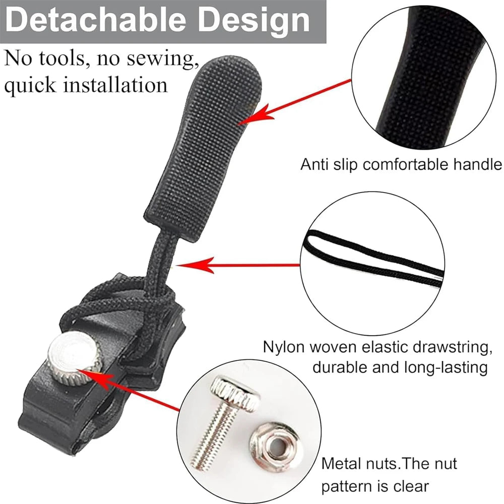 Zipper Repair Kit 12pcs Universal Replacement Zipper Quick Install Detachable Pulls Zip Heads Zipper Fixer for Luggage Bags