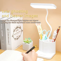 USB Rechargeable LED Desk Lamp Dormitory Bedroom Bedside Table Lamp Eye Protection Reading Lamp with Pen Holder Study Nightlight