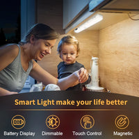 WILLED  Motion Sensor Cabinet Light Battery Display 60 LED Touch Light Bar Wireless Rechargeable Battery Night Light