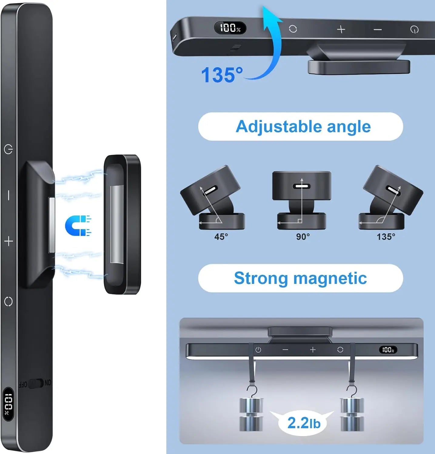 WILLED 5W Dimmable Night Light 3 Colors Adjustable Makeup Light with 2500mAh Rechargeable Under Cabinet for Closet Bedside Desk