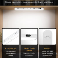WILLED  Motion Sensor Cabinet Light Battery Display 60 LED Touch Light Bar Wireless Rechargeable Battery Night Light