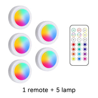 RGB Color Under Cabinet Lights Wireless Battery LED Lights Remote Control Dimmable Wardrobe Night Lamp For Bedroom Kitchen