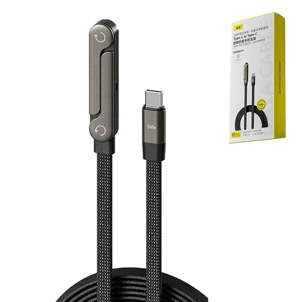 240/65w Fast Charging Foldable Bracket Data Cable 2-in-1 Data Smart Fast Charging Type-C to Type-C /USB-A to Type-C Data Cable