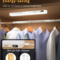 WILLED  Motion Sensor Cabinet Light Battery Display 60 LED Touch Light Bar Wireless Rechargeable Battery Night Light