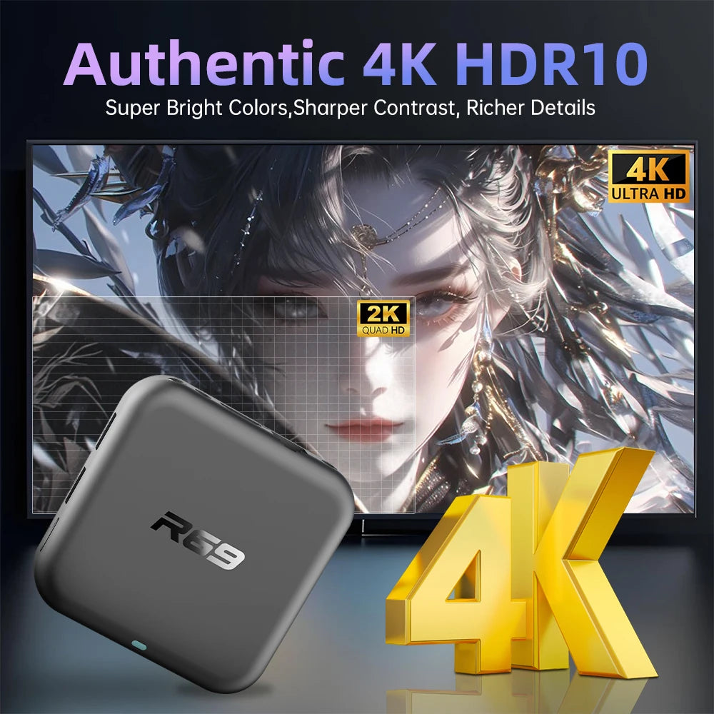 New Global Android 14.0 TV Box R69-1 Support 4K RK3518 Bluetooth 5.0 WIFI 6 RAM 8GB ROM 128GB Multi Language Smart TV BOX