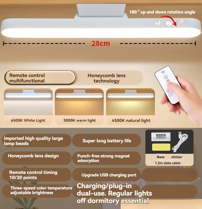 LED Table Lamp Magnetic Hanging USB Plug in style Desk Lamp 3 Color Reading Light Dimmable Cabinet Closet Wardrobe Night Light