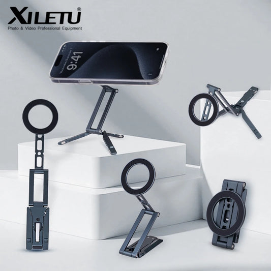 XILETU Magsafe Magnetic cell Phone Tripod Stand with Hook Foldable Desktop Holder for iPhone desktop Selfie Video Mobile tripods