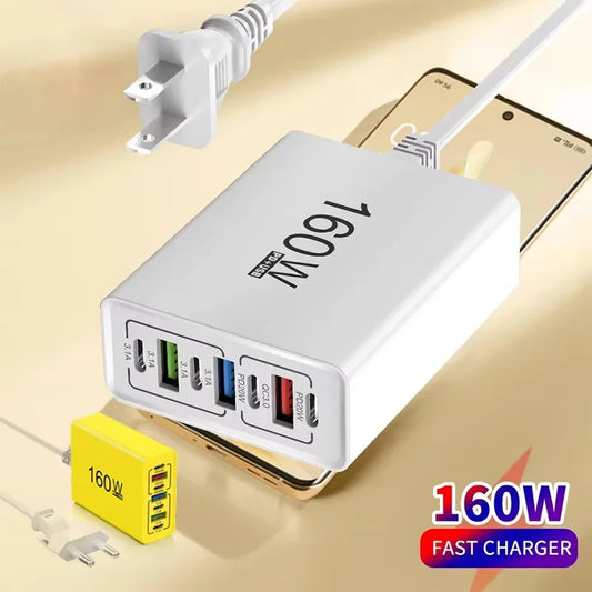 160W USB C Charger fast charging 4USB+3TYPE-C EU/US 7 Ports charging head Quick Charge QC3.0 Mobile Phone Wall Adapter
