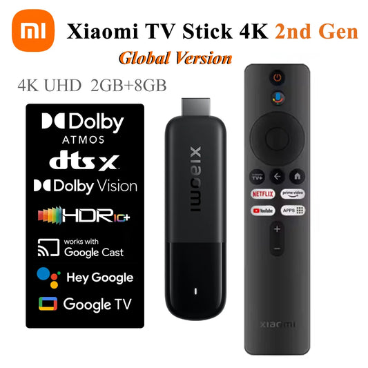 Xiaomi TV Stick 4K 2nd Gen Global Version 2GB RAM 8GB ROM Bluetooth WiFi 6 Dolby Vision TV Dongle Streaming Media