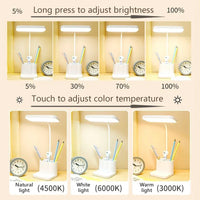 USB Rechargeable LED Desk Lamp Dormitory Bedroom Bedside Table Lamp Eye Protection Reading Lamp with Pen Holder Study Nightlight