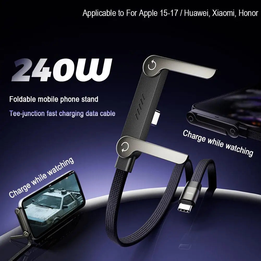 240/65w Fast Charging Foldable Bracket Data Cable 2-in-1 Data Smart Fast Charging Type-C to Type-C /USB-A to Type-C Data Cable