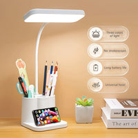 USB Rechargeable LED Desk Lamp Dormitory Bedroom Bedside Table Lamp Eye Protection Reading Lamp with Pen Holder Study Nightlight