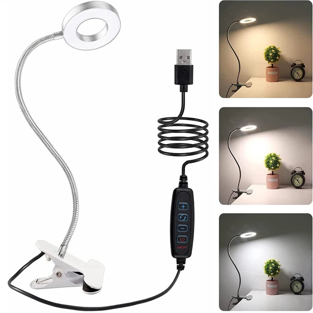 48 LED USB Book Light Clip Desk Lamp Reading Light with 3 Color Mode 10 Brightness Dimmer 360° Flexible Gooseneck Bed Night Lamp