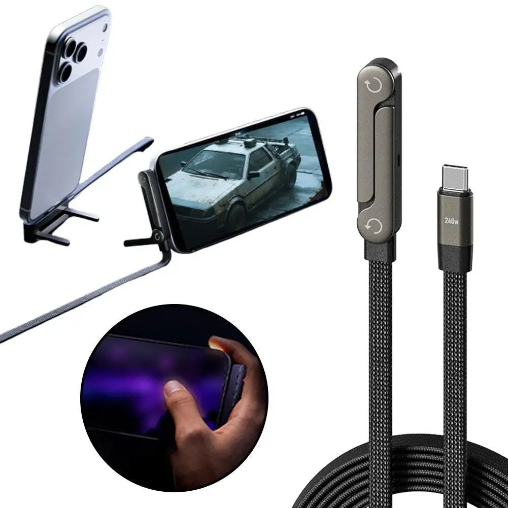 240/65w Fast Charging Foldable Bracket Data Cable 2-in-1 Data Smart Fast Charging Type-C to Type-C /USB-A to Type-C Data Cable