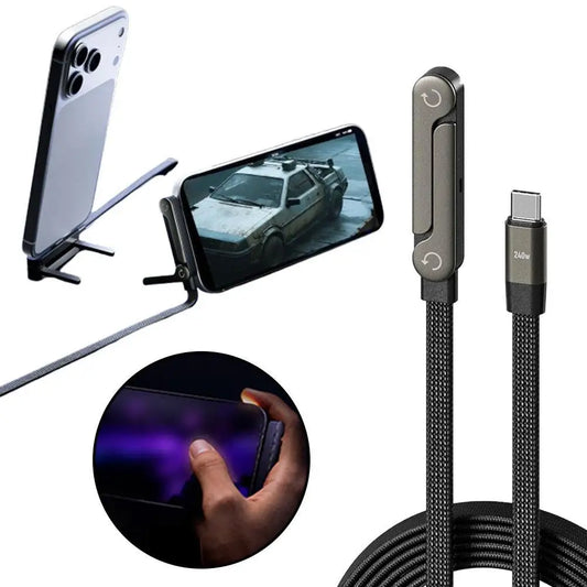 240/65w Fast Charging Foldable Bracket Data Cable 2-in-1 Data Smart Fast Charging Type-C to Type-C /USB-A to Type-C Data Cable